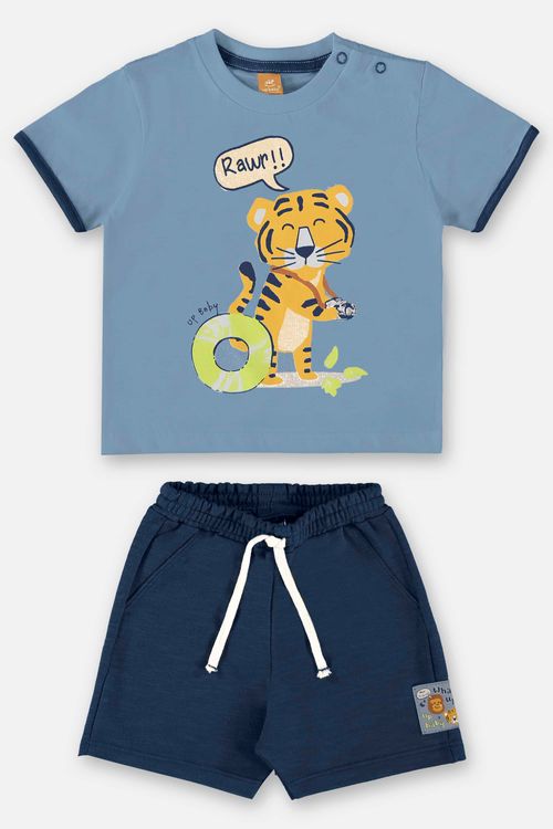 Conjunto para Bebê Menino com Camiseta e Bermuda (Azul) Up Baby