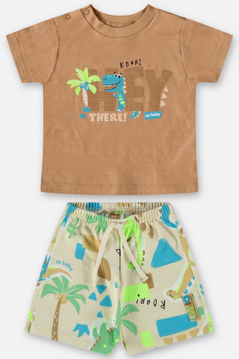 Conjunto-para-Bebe-Menino-com-Camiseta-e-Bermuda--Marrom--Up-Baby
