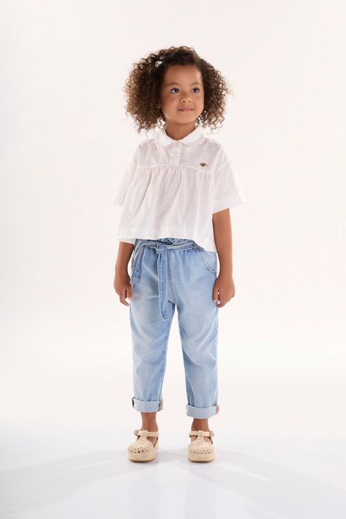 Calça Clochard em Jeans Infantil para Meninas (Azul) Up Baby