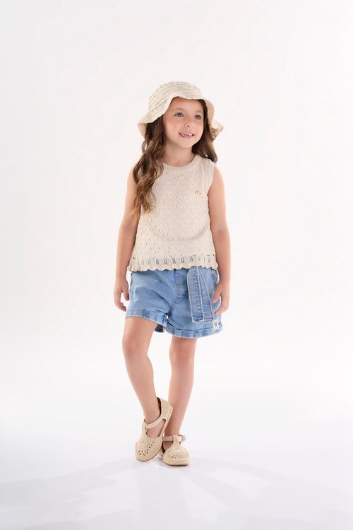 Short Infantil para Menina em Jeans (Azul) Up Baby