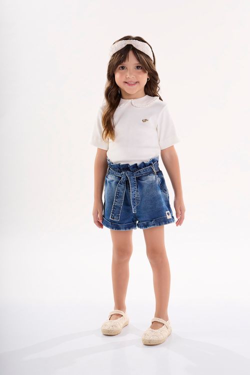 Short Infantil para Menina em Jeans (Azul Marinho) Up Baby