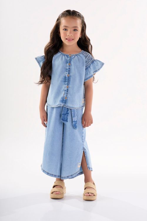 Calça Pantacourt Infantil em Jeans (Azul) Up Baby
