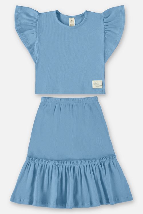 Conjunto Infantil Nature para Menina com Bata e Saia (Azul) Up Baby