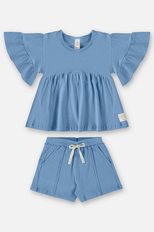 Conjunto Infantil para Menina com Blusa e Shorts (Azul) Up Baby