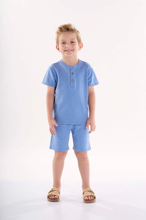 Conjunto Infantil para Meninos com Camiseta e Bermuda (Azul) Up Baby