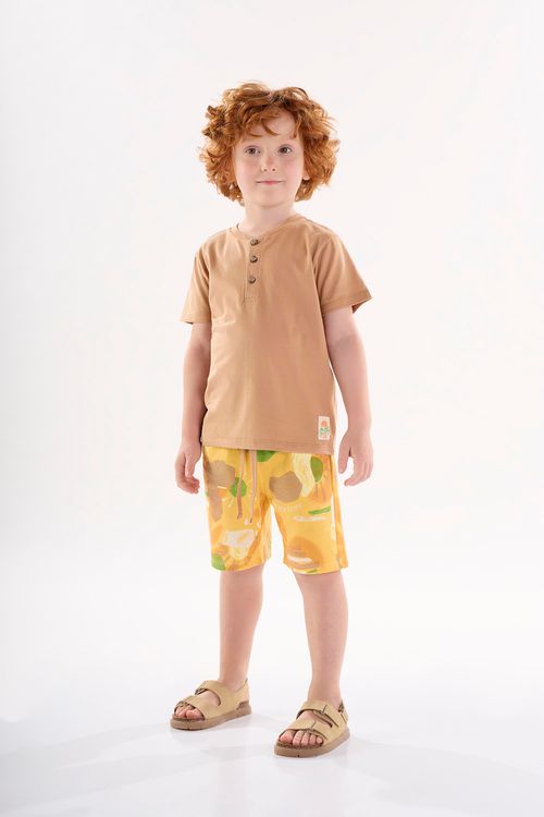 Conjunto Infantil para Meninos com Camiseta e Bermuda (Marrom) Up Baby