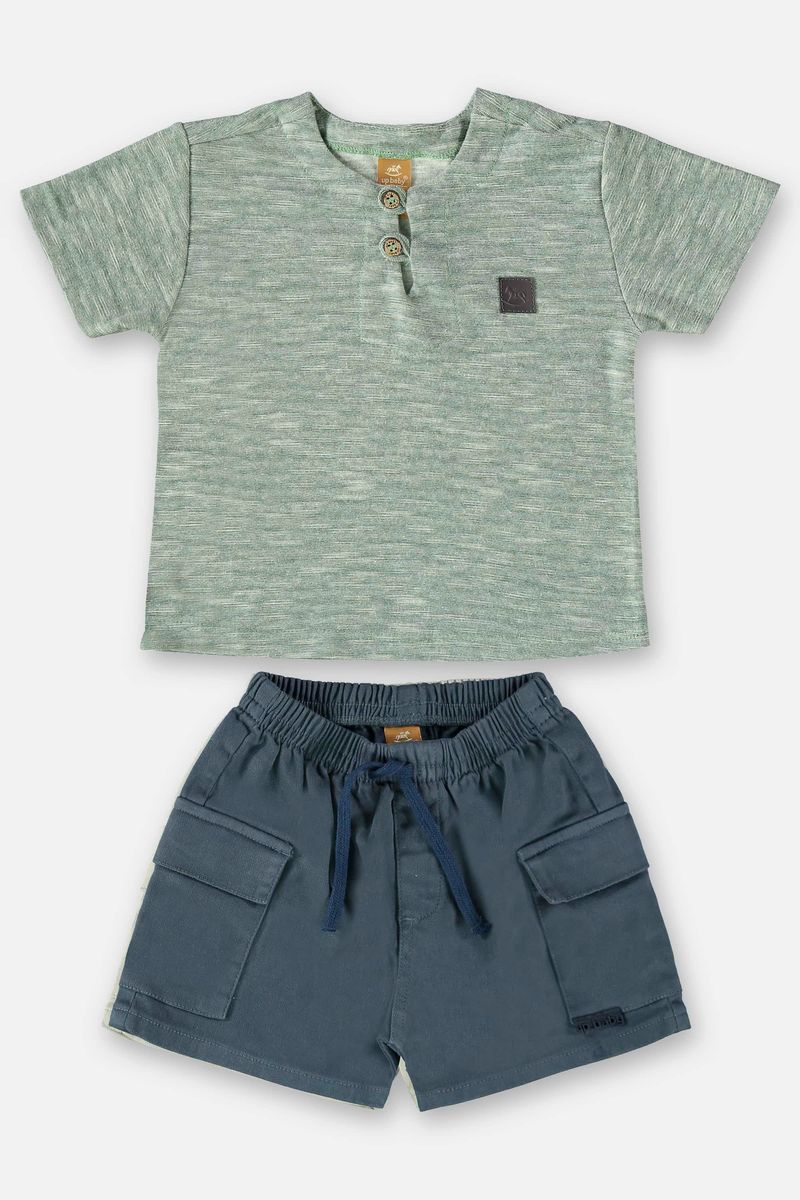 Conjunto-para-Bebe-Menino-com-Bata-e-Bermuda--Verde--Up-Baby