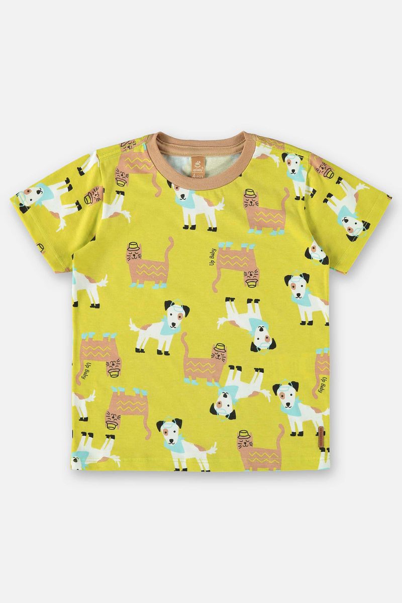 Camiseta-Infantil-para-Meninos-em-Meia-Malha--Verde-Limao--Up-Baby