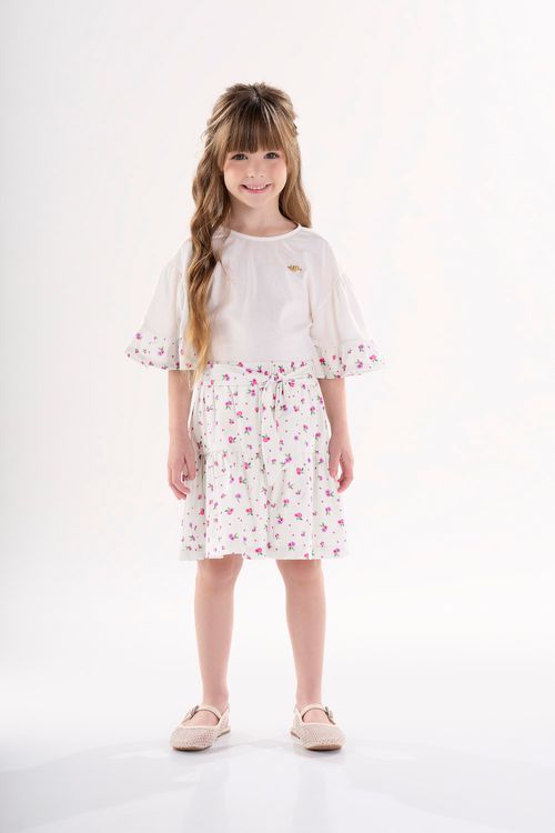 Conjunto Infantil para Menina com Bata e Saia (Off White) Up Baby