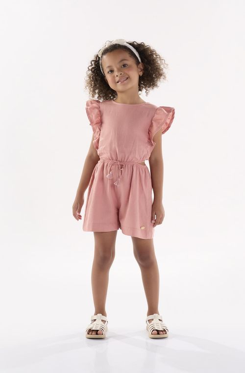 Macaquinho Infantil para Menina em Linho (Rosa) Up Baby