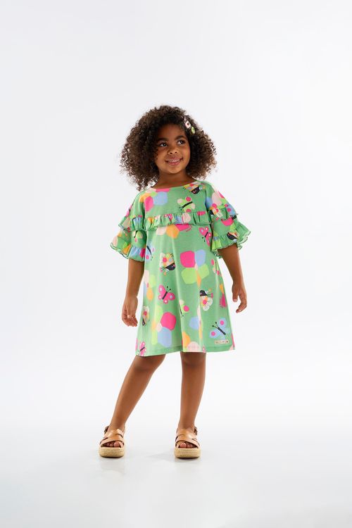 Vestido Infantil Manga Curta em Meia Malha (Verde) Up Baby
