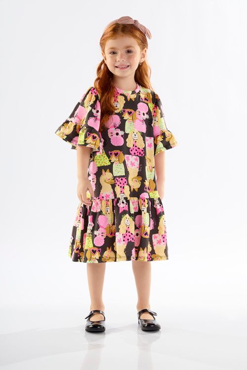 Vestido Infantil Manga Curta em Cotton (Preto) Up Baby