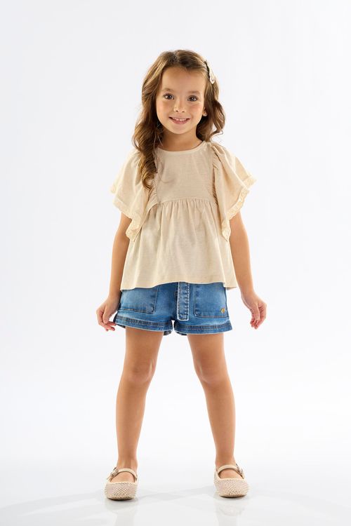 Blusa Infantil em Meia Malha Linho Flamê (Bege) Up Baby