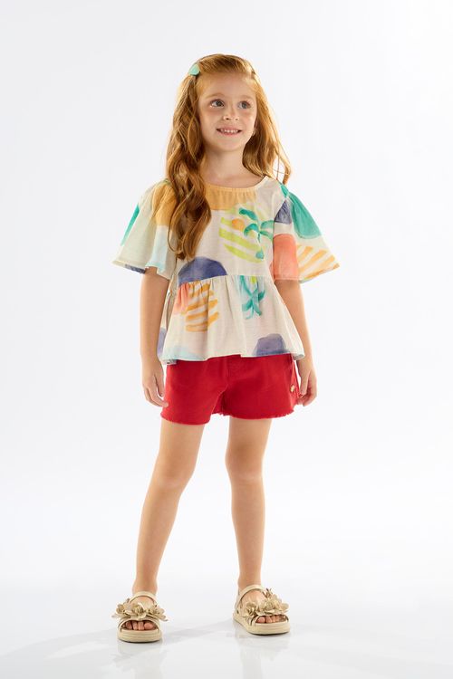 Bata Infantil para Menina em Viscose e Linho (Bege) Up Baby