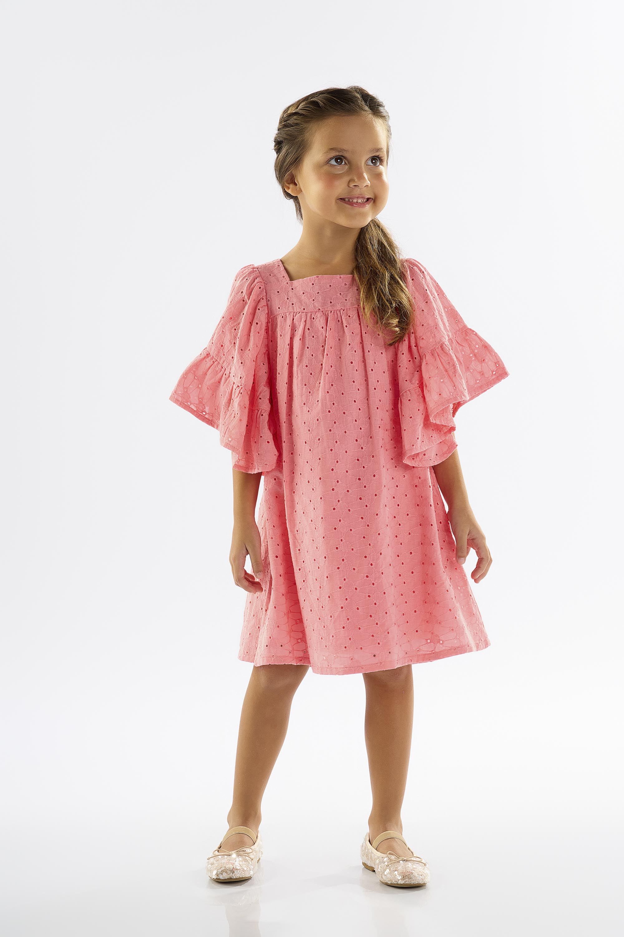 Up Baby Vestido Infantil em Laise Forrado Rosa Up Baby