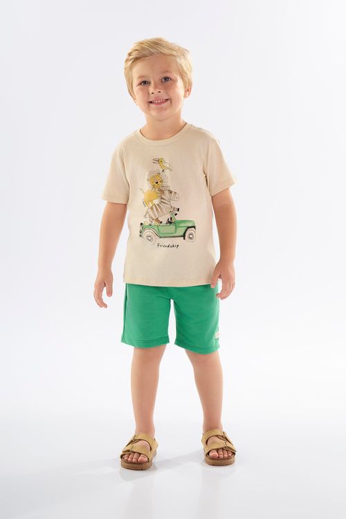 Conjunto Infantil para Menino com Camiseta e Bermuda (Bege) Up Baby