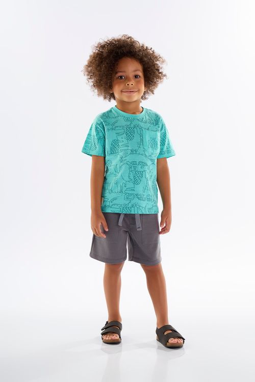 Conjunto Infantil para Menino com Camiseta e Bermuda (Azul) Up Baby