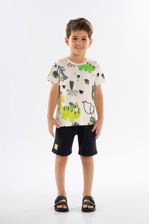Conjunto Infantil para Menino com Camiseta e Bermuda (Branco) Up Baby