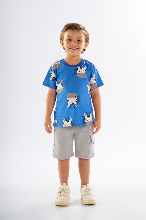 Conjunto Infantil para Menino com Camiseta e Bermuda (Azul) Up Baby