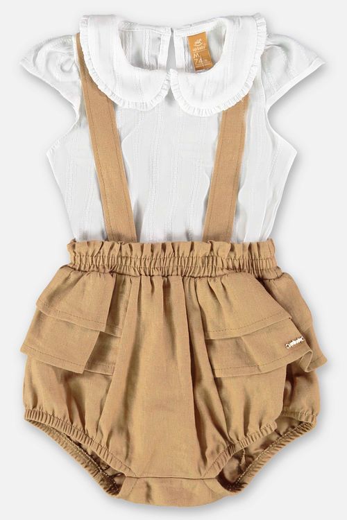 Conjunto para Bebê Menina com Jardineira e Body (Branco) Up Baby