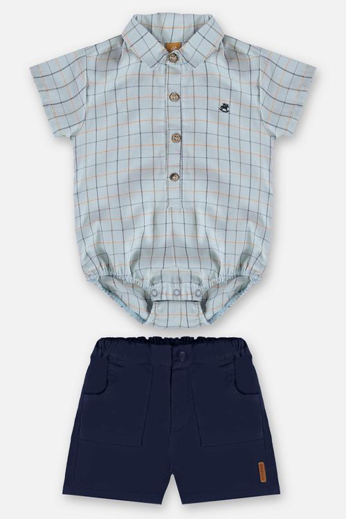 Conjunto para Bebê Menino com Body e Bermuda (Azul) Up Baby