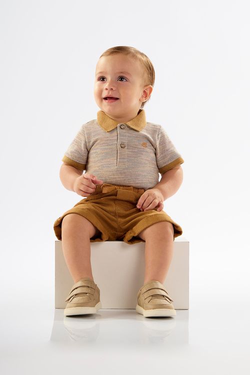 Conjunto para Bebê Menino com Body e Bermuda (Bege) Up Baby