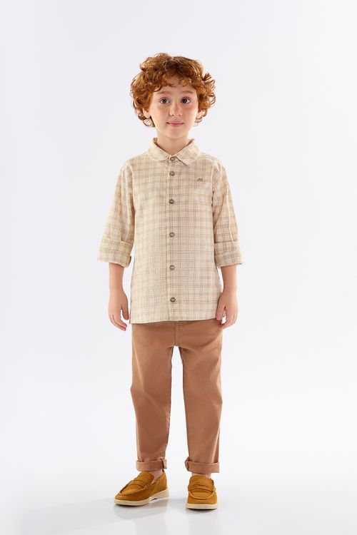 Calça Infantil para Menino em Sarja com Elastano (Marrom) Up Baby