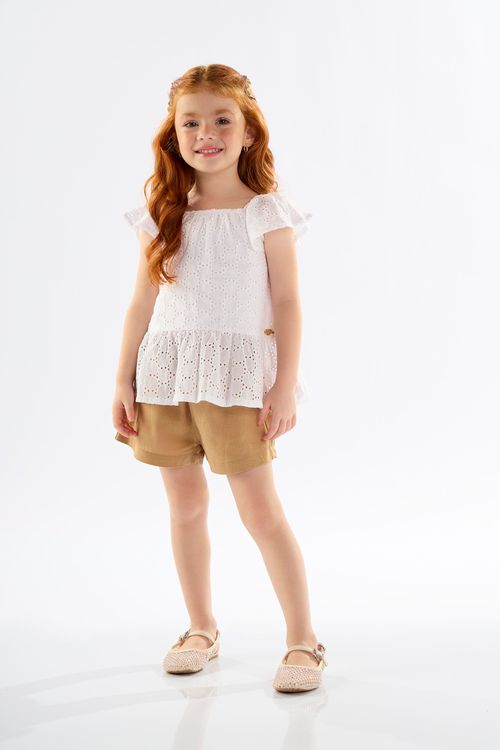 Conjunto Infantil para Menina com Bata Forrada e Short (Branco) Up Baby