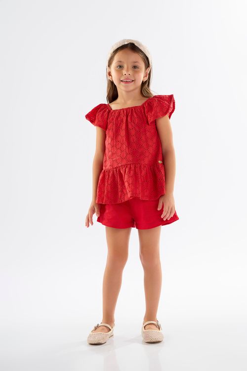 Conjunto Infantil para Menina com Bata Forrada e Short (Vermelho) Up Baby