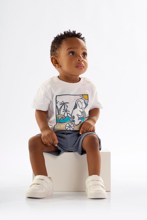 Conjunto para Bebê Menino Camiseta Estampada e Bermuda (Branco) Up Baby