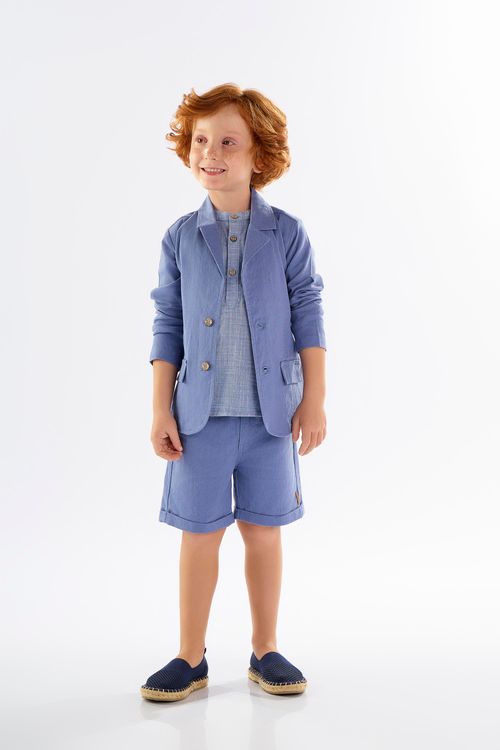 Bermuda Infantil para Menino em Linho com Elastano (Azul) Up Baby