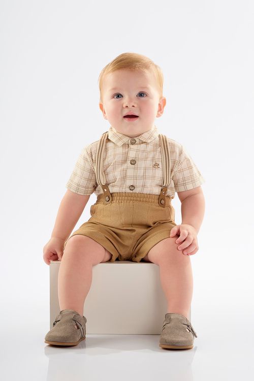 Conjunto para Bebê Menino Body Camisa e Bermuda (Bege) Up Baby