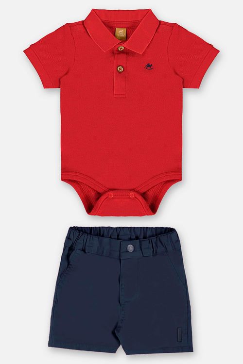 Conjunto para Bebê Menino Body Polo e Bermuda (Vermelho) Up Baby