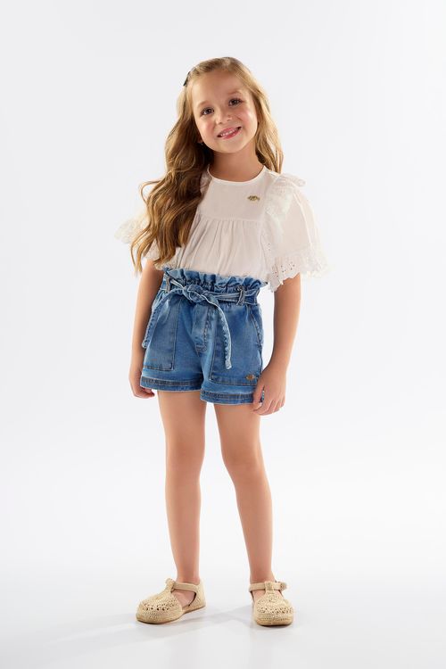 Short Infantil para Menina em Jeans com Elastano (Azul) Up Baby