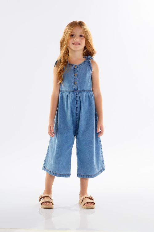 Jardineira Infantil para Menina em Jeans com Elastano (Azul) Up Baby