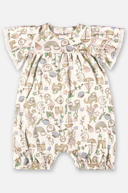 Macaquinho para Bebê Menina em Suedine Comfy (Off White) Up Baby