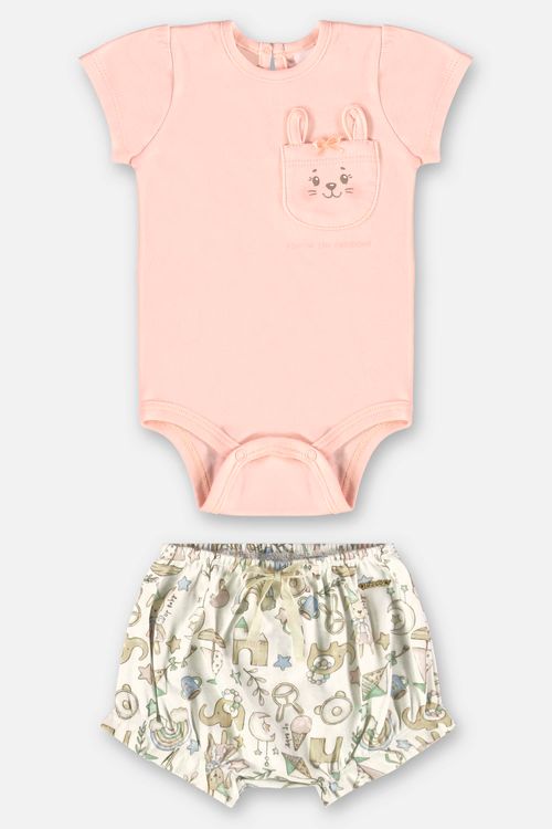 Conjunto Comfy para Bebê Menina Body e Short em Suedine (Rosa Claro) Up Baby