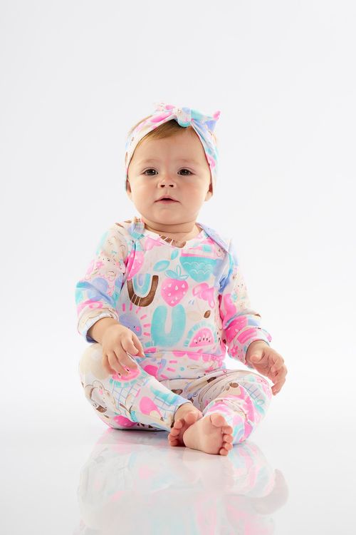 Body Manga Longa para Bebê Menina em Suedine (Branco) Up Baby