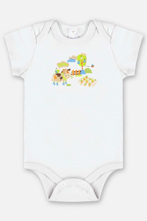 Body Manga Curta para Bebê Menino em Suedine (Branco) Up Baby