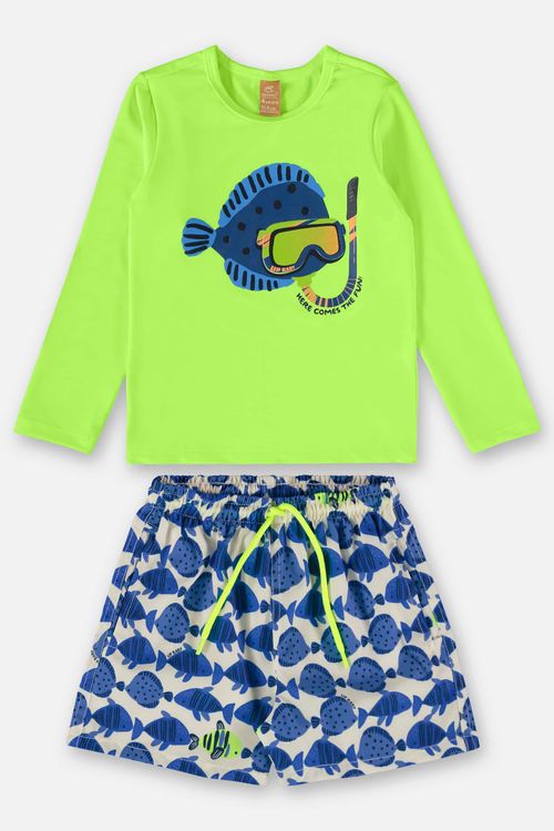 Conjunto Infantil de Camiseta FPS+50 e Short (Verde Neon) Up Baby