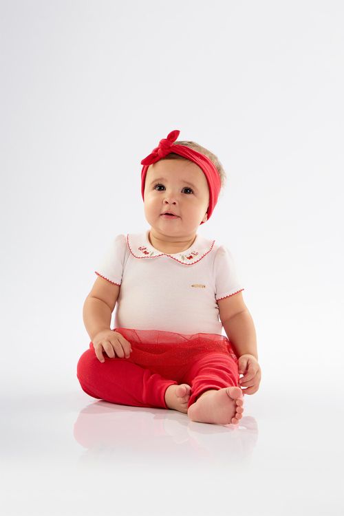 Conjunto para Bebê Menina com Body e Calça em Suedine (Branco) Up Baby