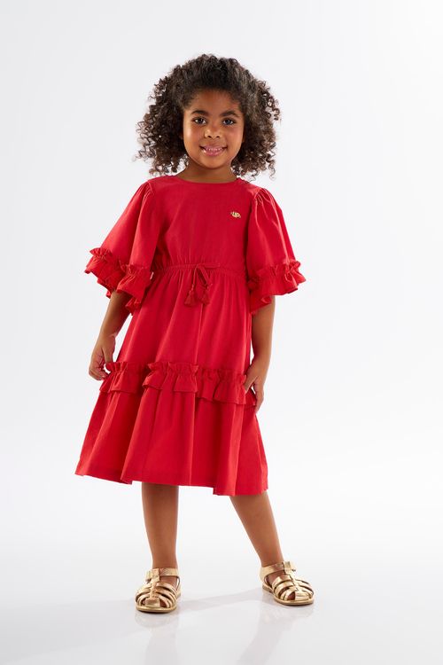 Vestido Infantil em Meia Malha com Babados (Vermelho) Up Baby