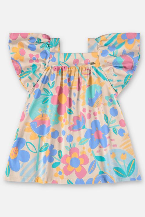 Vestido Infantil Floral em Cotton (Azul) Up Baby