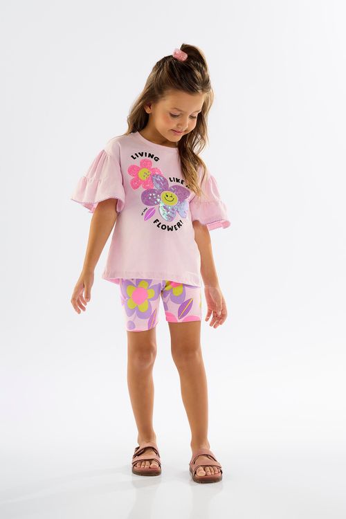 Conjunto Infantil para Menina com Bata e Bermuda Ciclista (Roxo) Up Baby