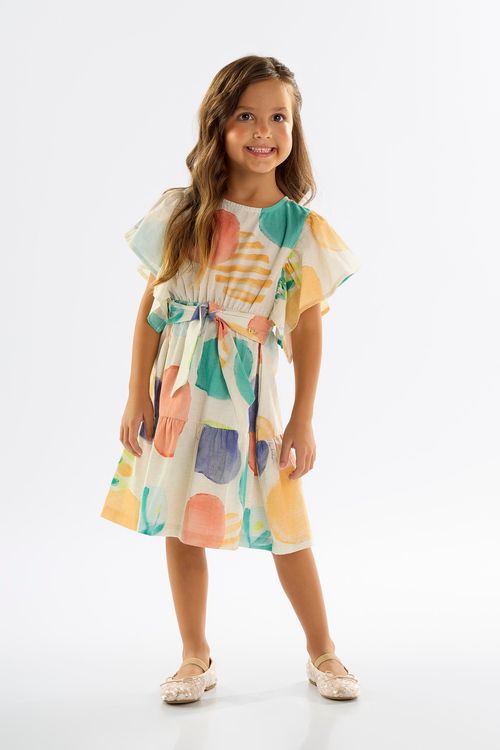 Vestido Infantil em Viscose e Linho (Bege) Up Baby