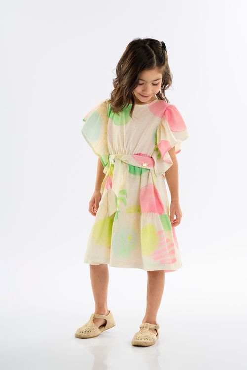 Vestido Infantil em Viscose e Linho (Bege) Up Baby