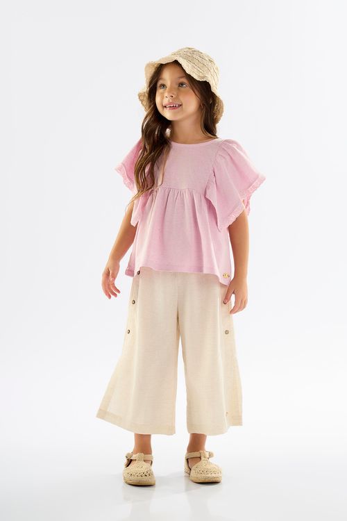 Calça Pantacourt Infantil em Viscose e Linho (Bege) Up Baby