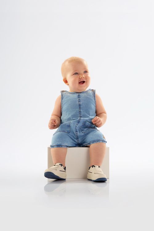 Macaquinho Unissex para Bebê em Jeans com Elastano (Azul) Up Baby