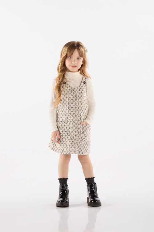 Conjunto Infantil com Salopete e Blusa Manga Longa (Off White) Up Baby