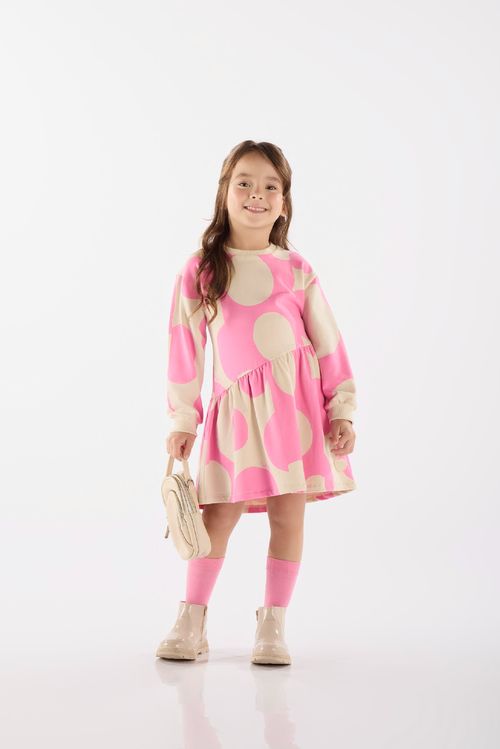 Vestido Infantil em Molecotton Manga Longa (Rosa) Up Baby